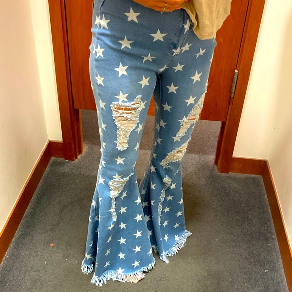 Super Flare Jeans With White Stars 